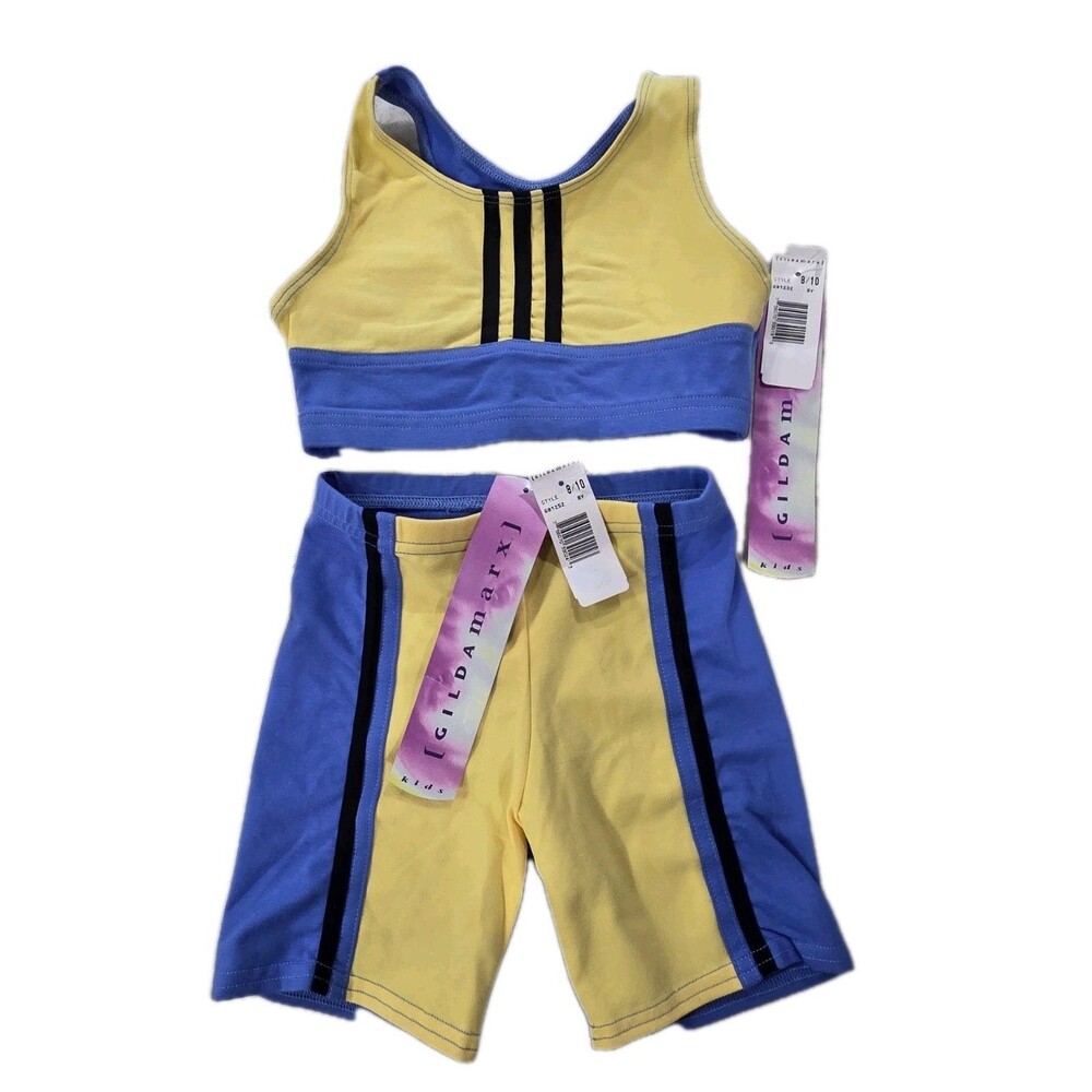 Gilda Marx Kids Cotton Blend Dance Shorts & Racer Sport Bra Set Yellow Size 8/10
